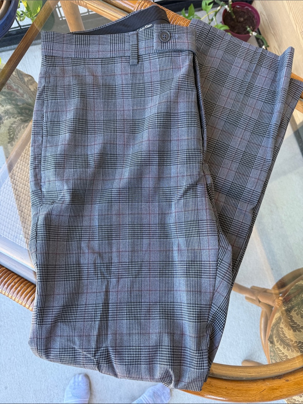 Calvin Klein Gray Plaid Dress Pants with Subtle Red Windowpane